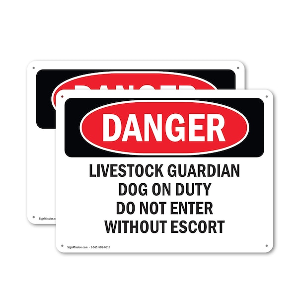 Signmission Livestock Guardian Dog On Duty Do Not Enter Danger Sign, Plastic, 14in W x 10in L, 2PK OS-2PACK-DS-P-1014-L-2150 - main